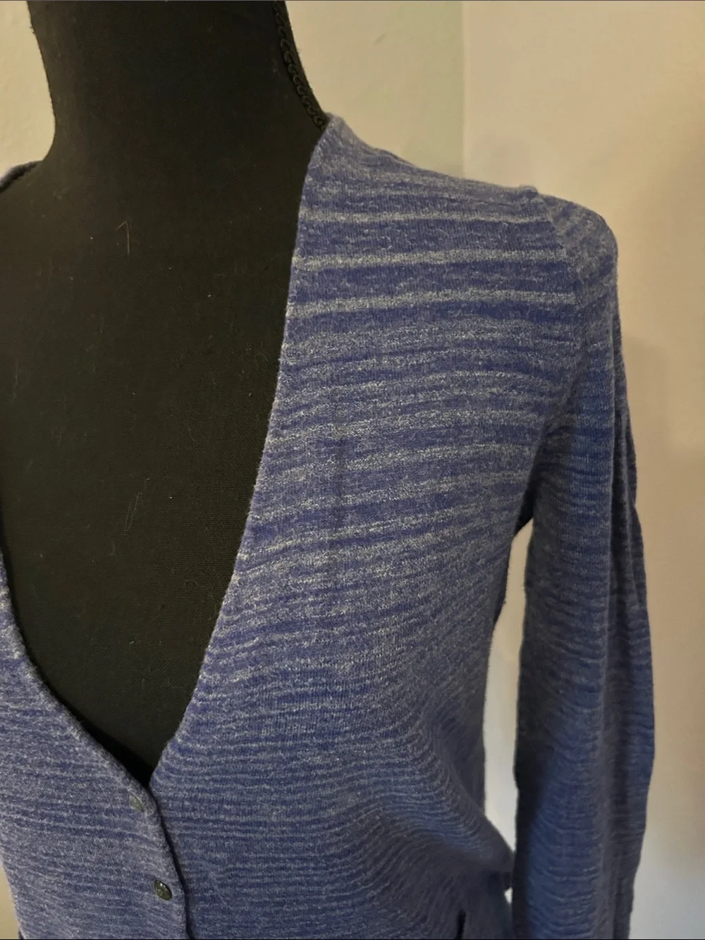 J Crew Blue Striped V-Neck Button Cardigan Sweater Size Small